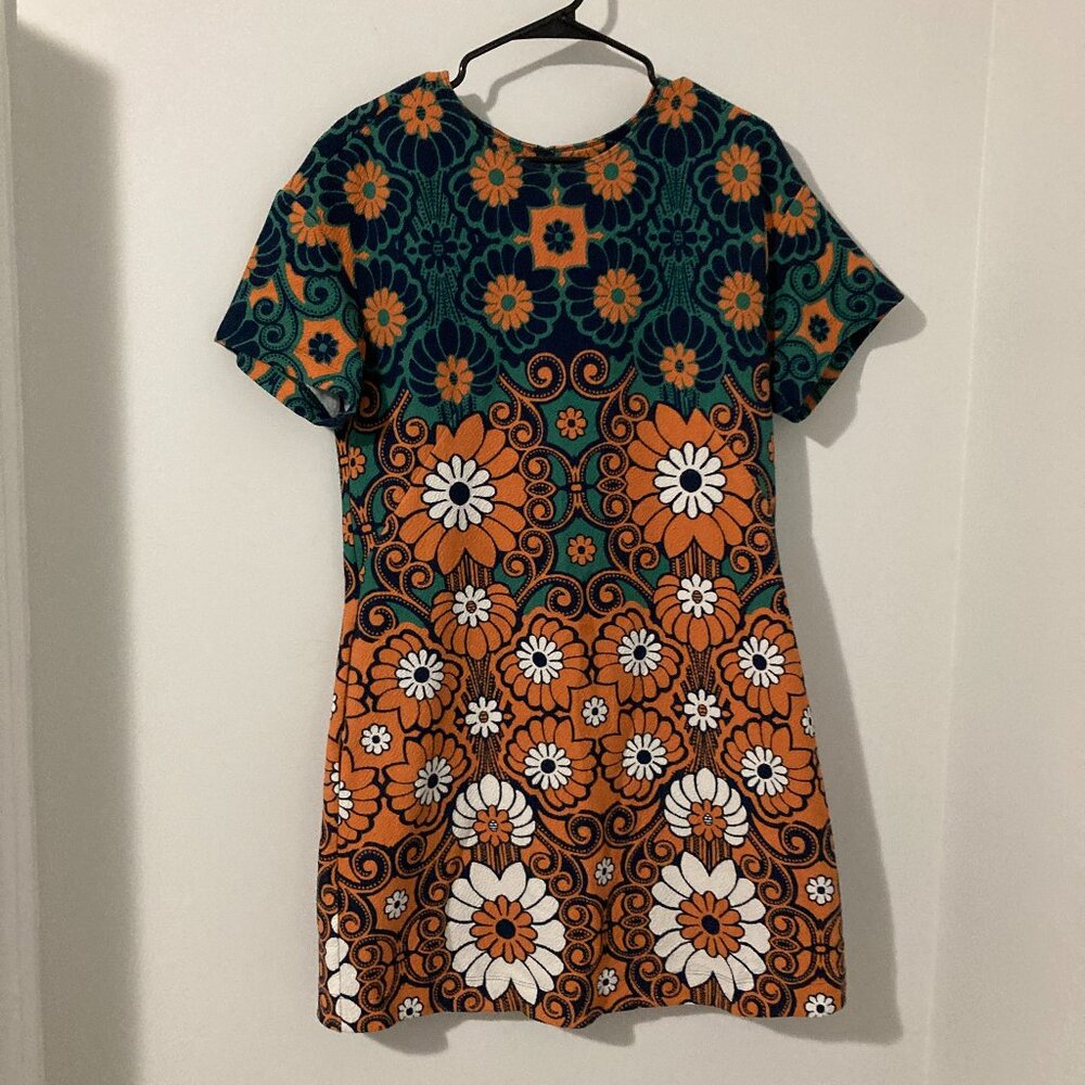 Anthropologie Orange Green Floral Mini Dress - Picture 1 of 14